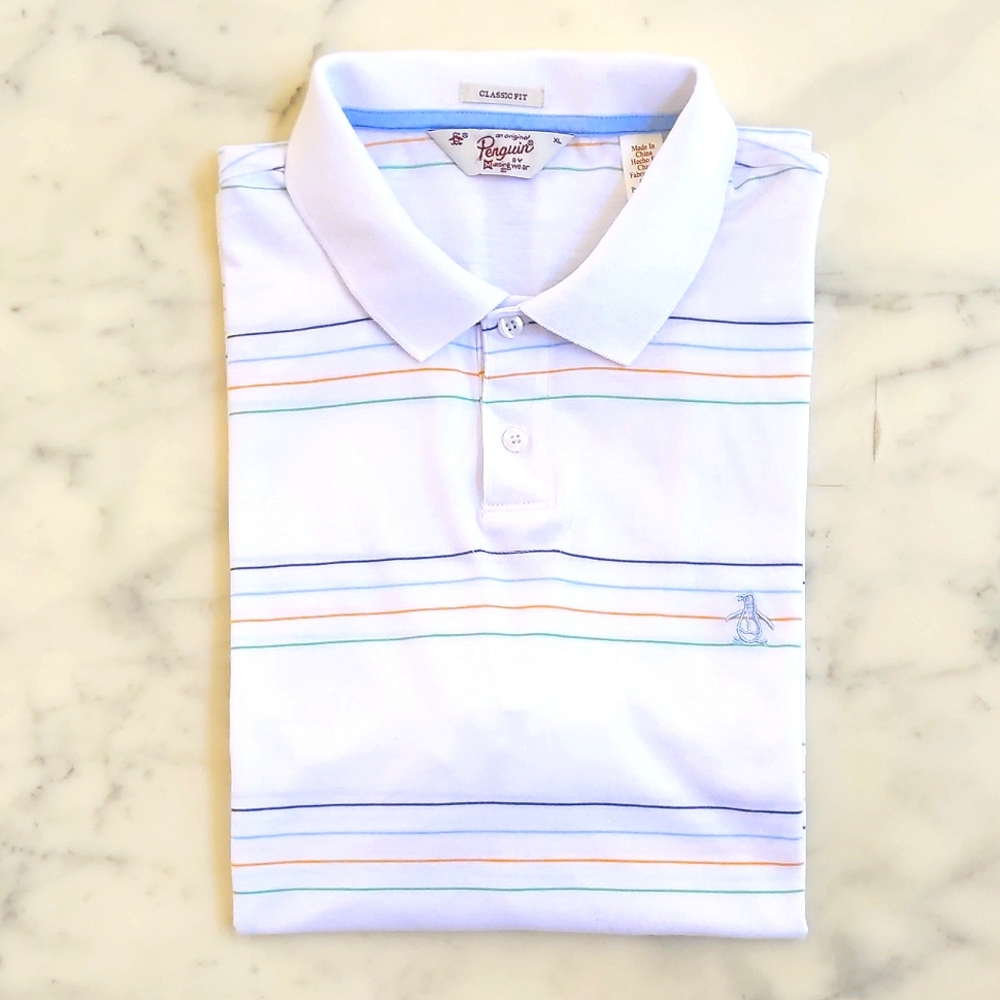 NWOT. Original Penguin Short Sleeve Polo Shirt w/embroidered logo & color stripe